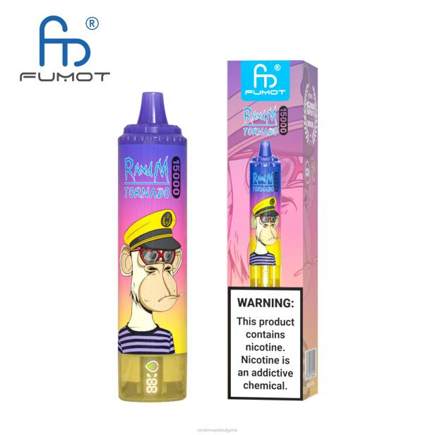 NJ6J56 - RandM vape София - Fumot RandM Tornado 15000 вейп устройство с батерия и ejuice дисплей версия 3 ягодов редбул