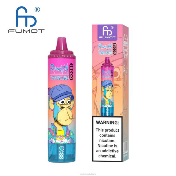 NJ6J56 - RandM vape София - Fumot RandM Tornado 15000 вейп устройство с батерия и ejuice дисплей версия 3 ягодов редбул