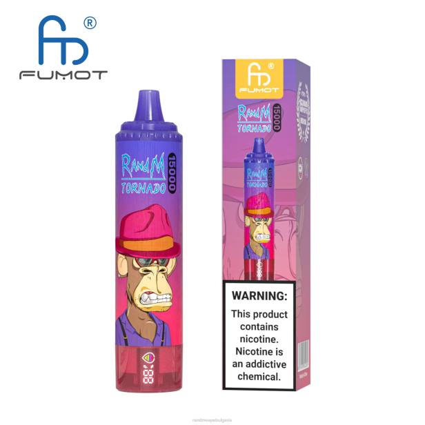 NJ6J56 - RandM vape София - Fumot RandM Tornado 15000 вейп устройство с батерия и ejuice дисплей версия 3 ягодов редбул