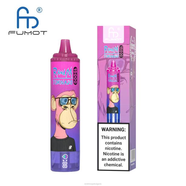 NJ6J56 - RandM vape София - Fumot RandM Tornado 15000 вейп устройство с батерия и ejuice дисплей версия 3 ягодов редбул