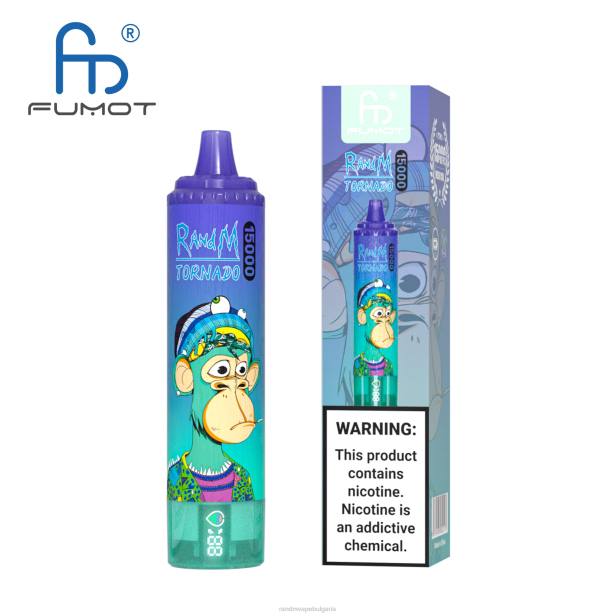 NJ6J56 - RandM vape София - Fumot RandM Tornado 15000 вейп устройство с батерия и ejuice дисплей версия 3 ягодов редбул