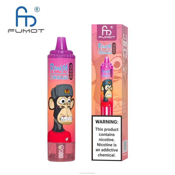 NJ6J56 - RandM vape София - Fumot RandM Tornado 15000 вейп устройство с батерия и ejuice дисплей версия 3 ягодов редбул