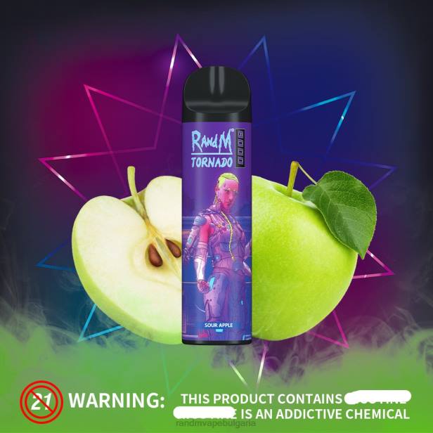 NJ6J240 - tornado vape BG - RandM Tornado 8000 вейп устройство за контрол на въздушния поток 1бр кисела ябълка
