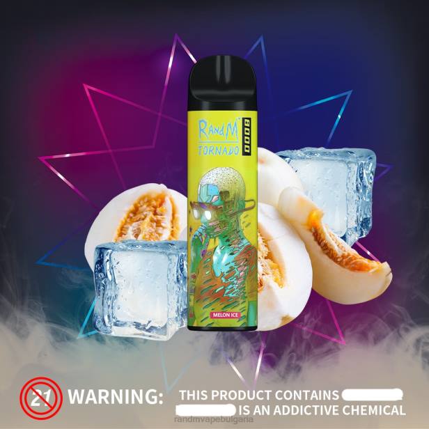 NJ6J244 - RandM vape цена - RandM Tornado 8000 вейп устройство за контрол на въздушния поток 1бр лед от пъпеш